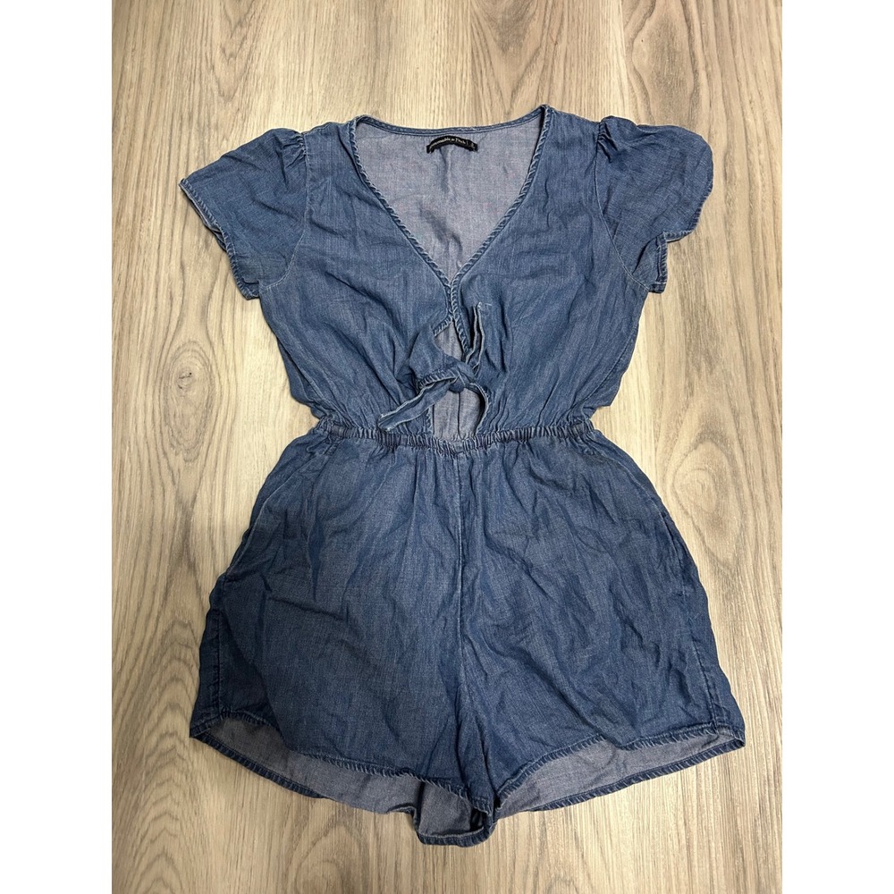 Abercrombie & Fitch Womens Tie Front Cutout Romper Cotton blend Small Blue Denim